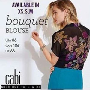 Cabi bouquet blouse sheer floral over black M